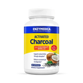 A bottle of Enzymedica Activated Charcoal dietary supplement, with an illustration of a coconut on the label, indicating it is made from coconut shells.
