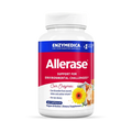 A bottle of Enzymedica Allerase dietary supplement with a label featuring a sun and floral design.