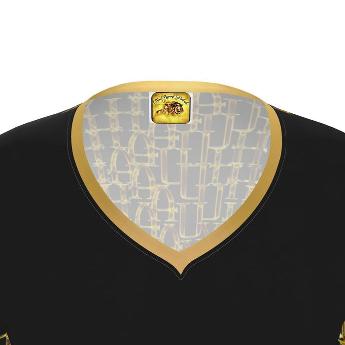 Camo Yahuah (02): Woven in Gold | Women's V-Neck Long-Sleeve Jersey T-Shirt