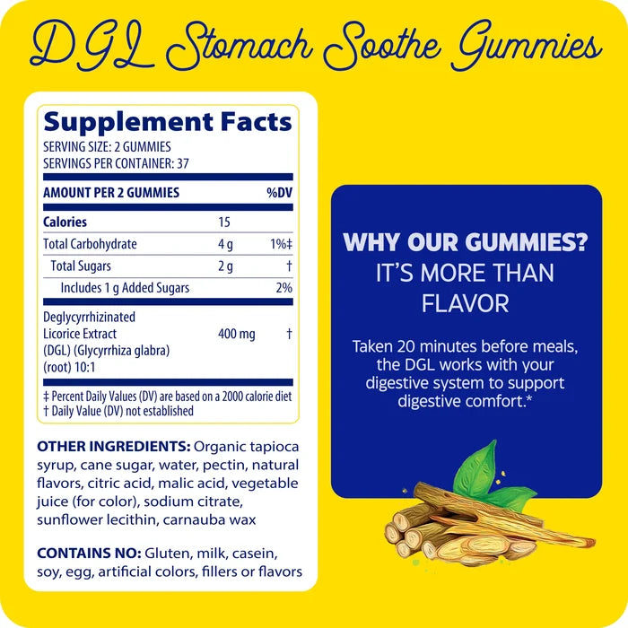 supplement facts panel for DGL gummies