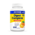 A bottle of Enzymedica Digest Complete Chewable in orange flavor. The label shows the product name, the number of tablets (60), and mentions that it is sweetened with natural xylitol and vegan.