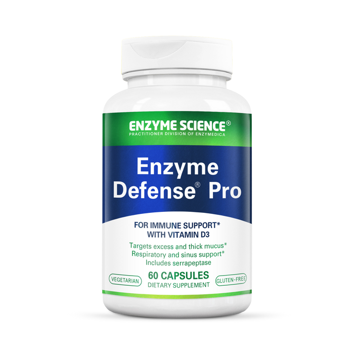 A bottle of Enzyme Defense Pro supplements with 60 capsules, manufactured by Enzyme Science, for immune support.