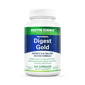 A bottle of Enzymedica Digest Gold, a dietary supplement by Enzyme Science, with 240 capsules inside. The label indicates it is a vegan product.