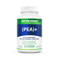 A bottle of (PEA)+ dietary supplement by Enzyme Science, containing ultra-micronized PEA with Meriva Curcumin, with 120 capsules for stress and nervous system support.