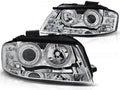 Phares Angel Eyes chromés compatibles avec Audi A3 8P 05.03-03.08