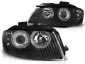 Phares Angel Eyes noirs compatibles avec Audi A3 8P 05.03-03.08