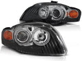 Phares Angel Eyes noirs compatibles avec Audi A4 B7 11.04-03.08