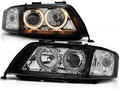 Phares Angel Eyes noirs compatibles avec Audi A6 06.01-05.04