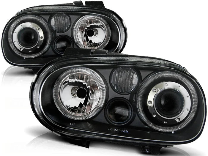 Phares Angel Eyes noirs compatibles avec VW Golf 4 09.97-09.03