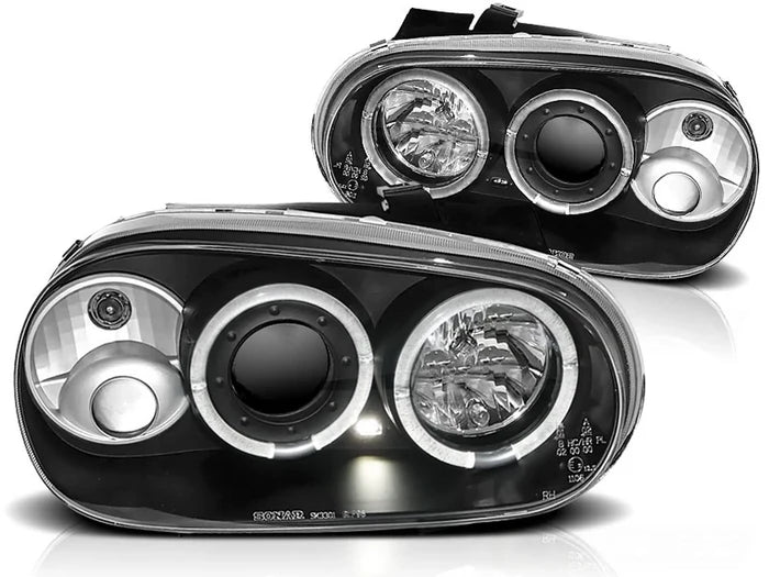 Phares Angel Eyes noirs compatibles avec VW Golf IV 97-03