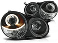 Phares Angel Eyes noirs compatibles avec VW Polo 9N 11.01-04.05