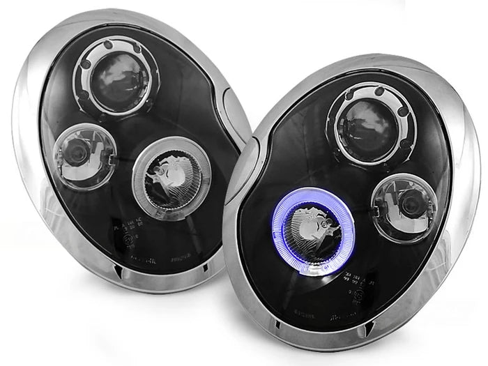 Phares Angel Eyes noirs compatibles BMW Mini (Cooper) 01-04