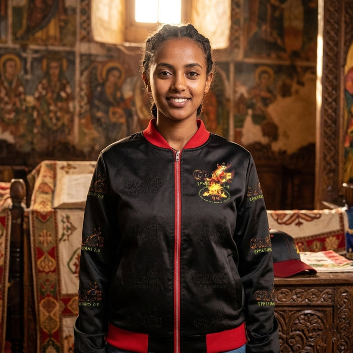 Saved By Grace: Through Faith, Not Works | Women's Bomber Jacket
