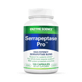 A bottle of Serrapeptase Pro dietary supplement with 120 capsules, branded by Enzyme Science.